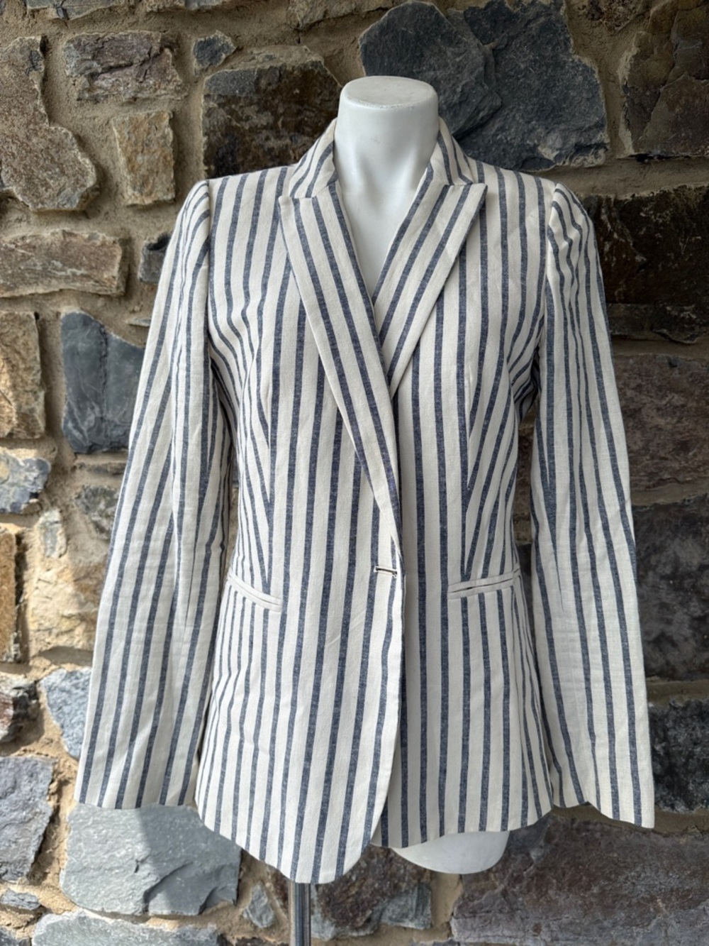 J. Crew Factory Striped Linen-Cotton 'Holland' Blazer in Blue & White Size 12 - Picture 2 of 8
